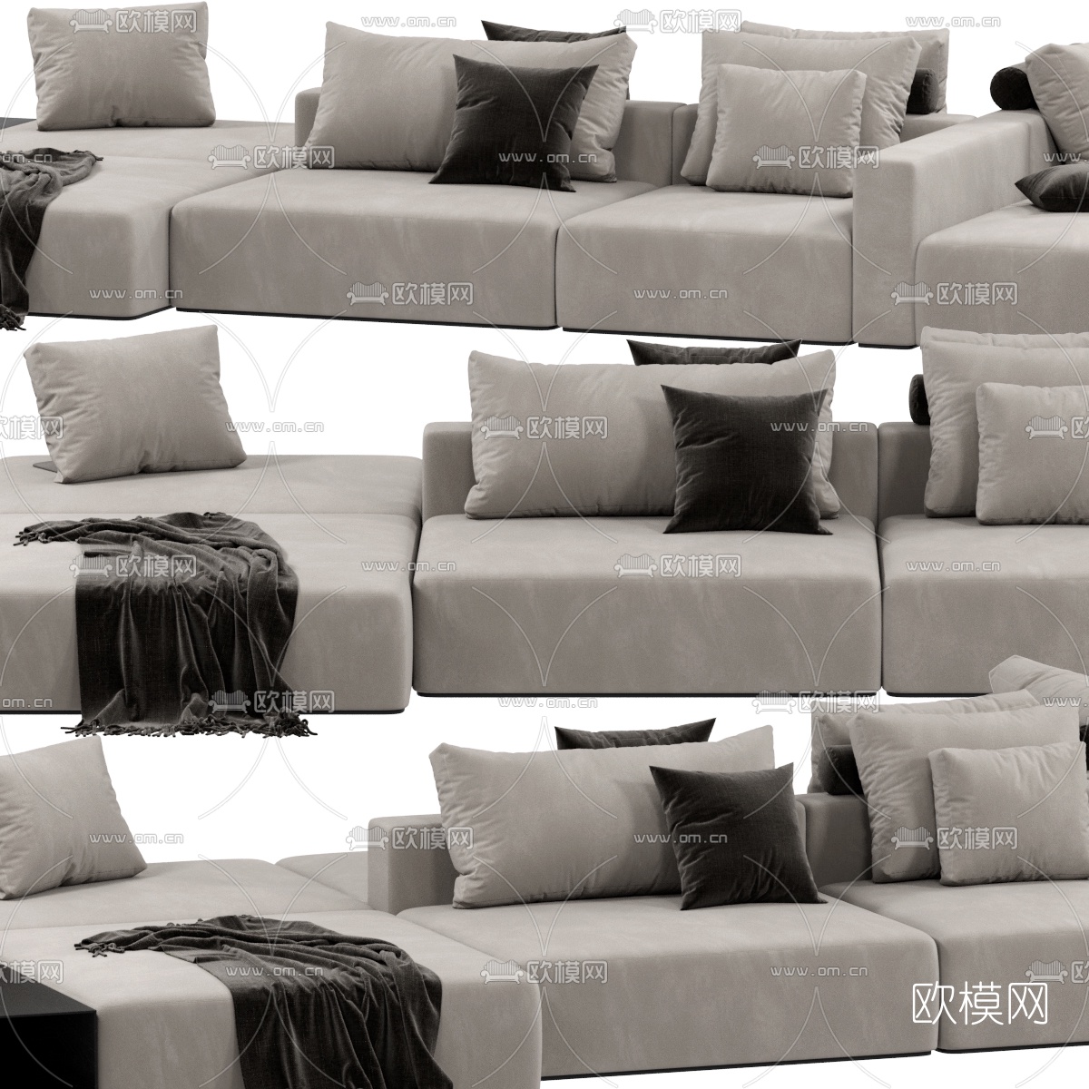 现代布艺休闲沙发3d模型下载（渲染图3）