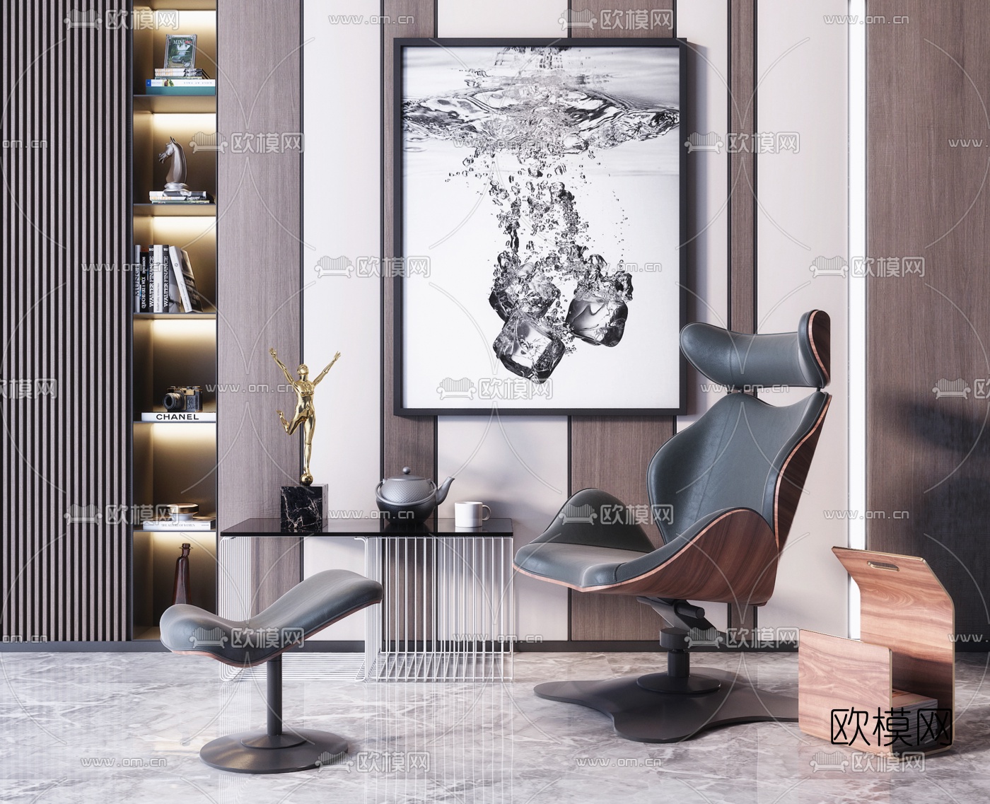 现代皮革躺椅3d模型