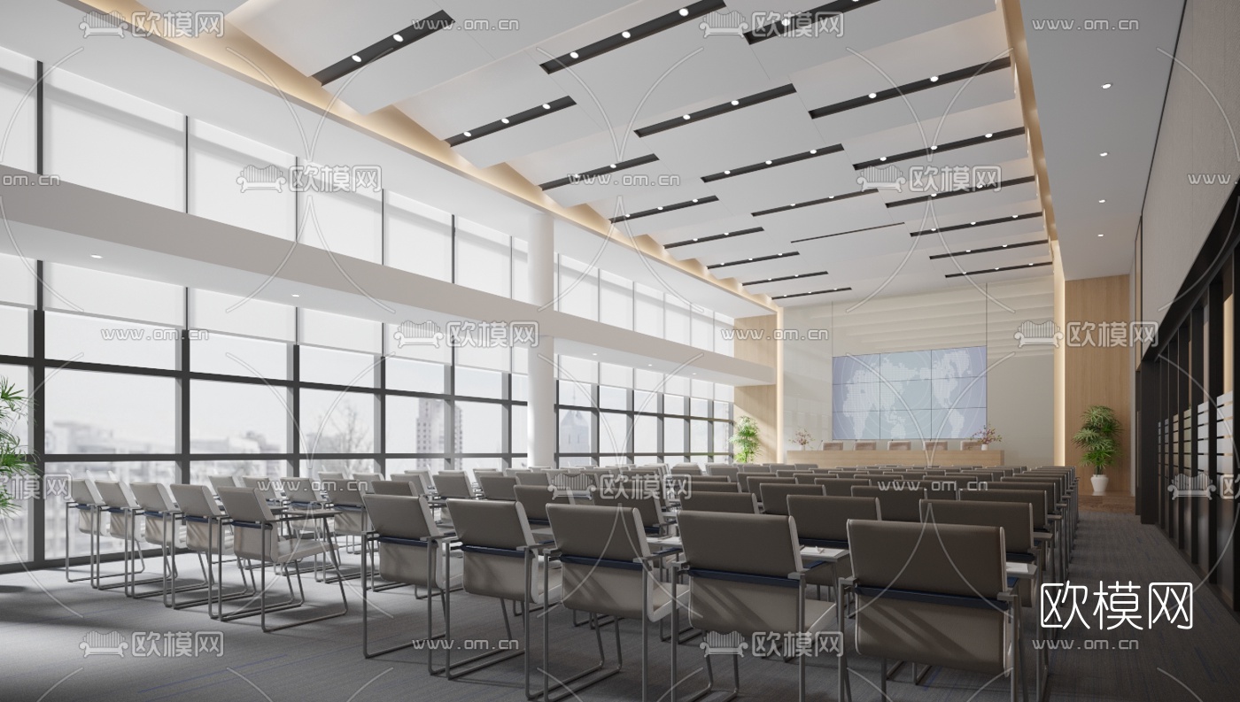 现代酒店会议室培训室3d模型下载