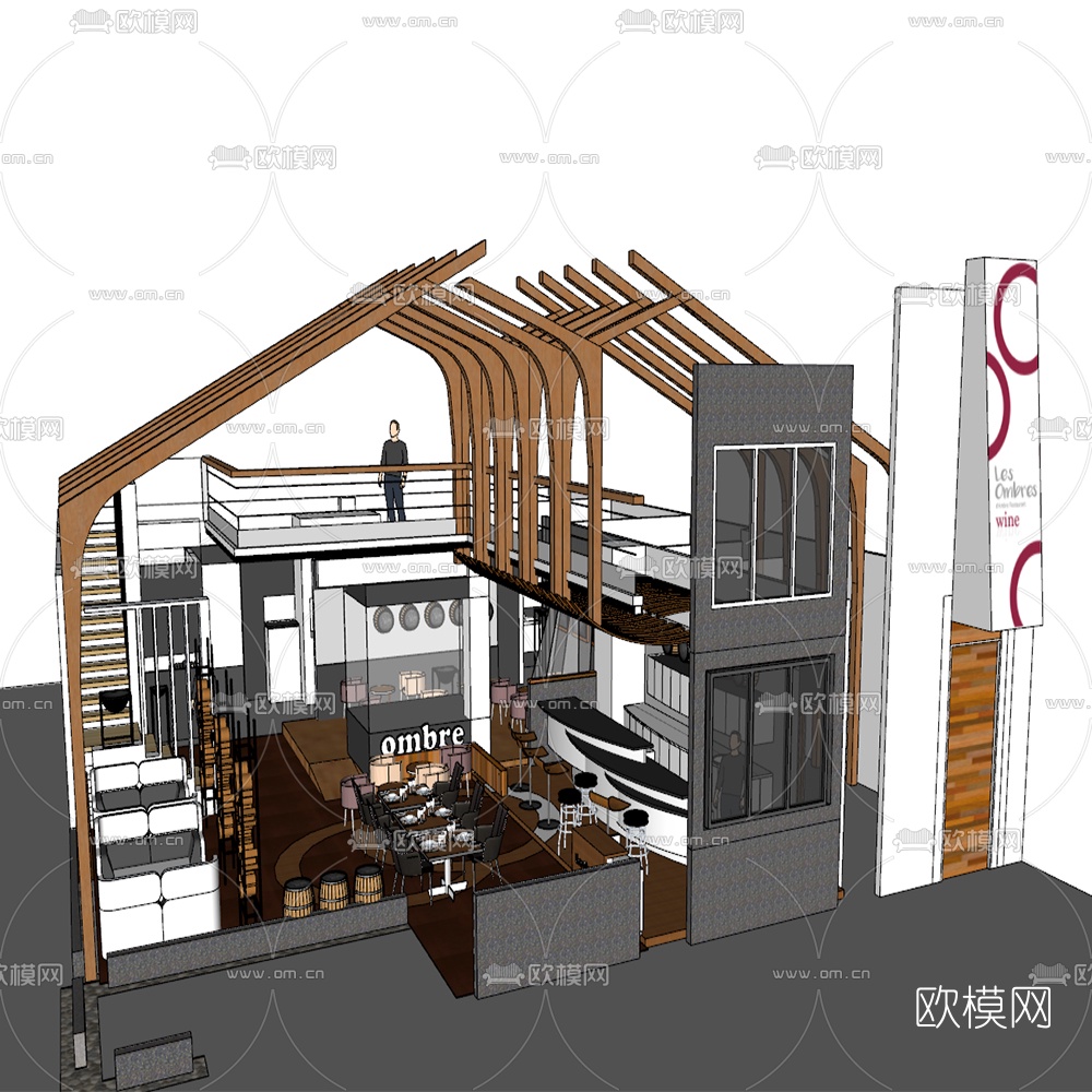 现代酒吧su模型下载（渲染图2）