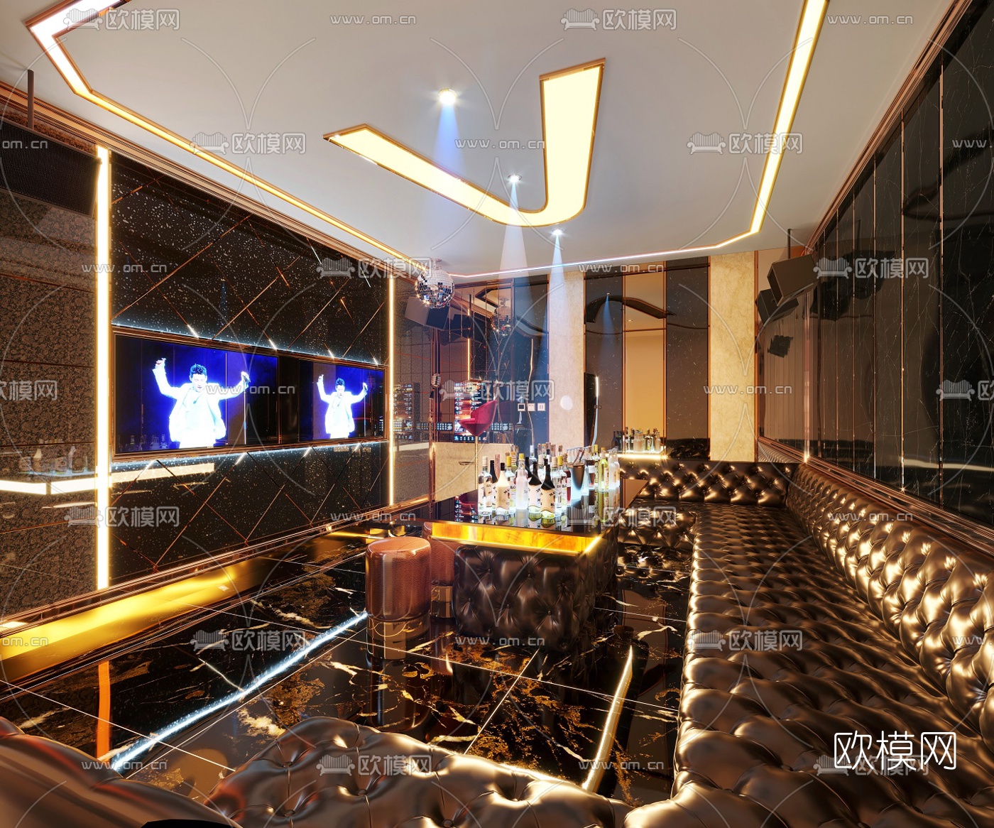现代轻奢KTV包房3d模型下载（渲染图1）