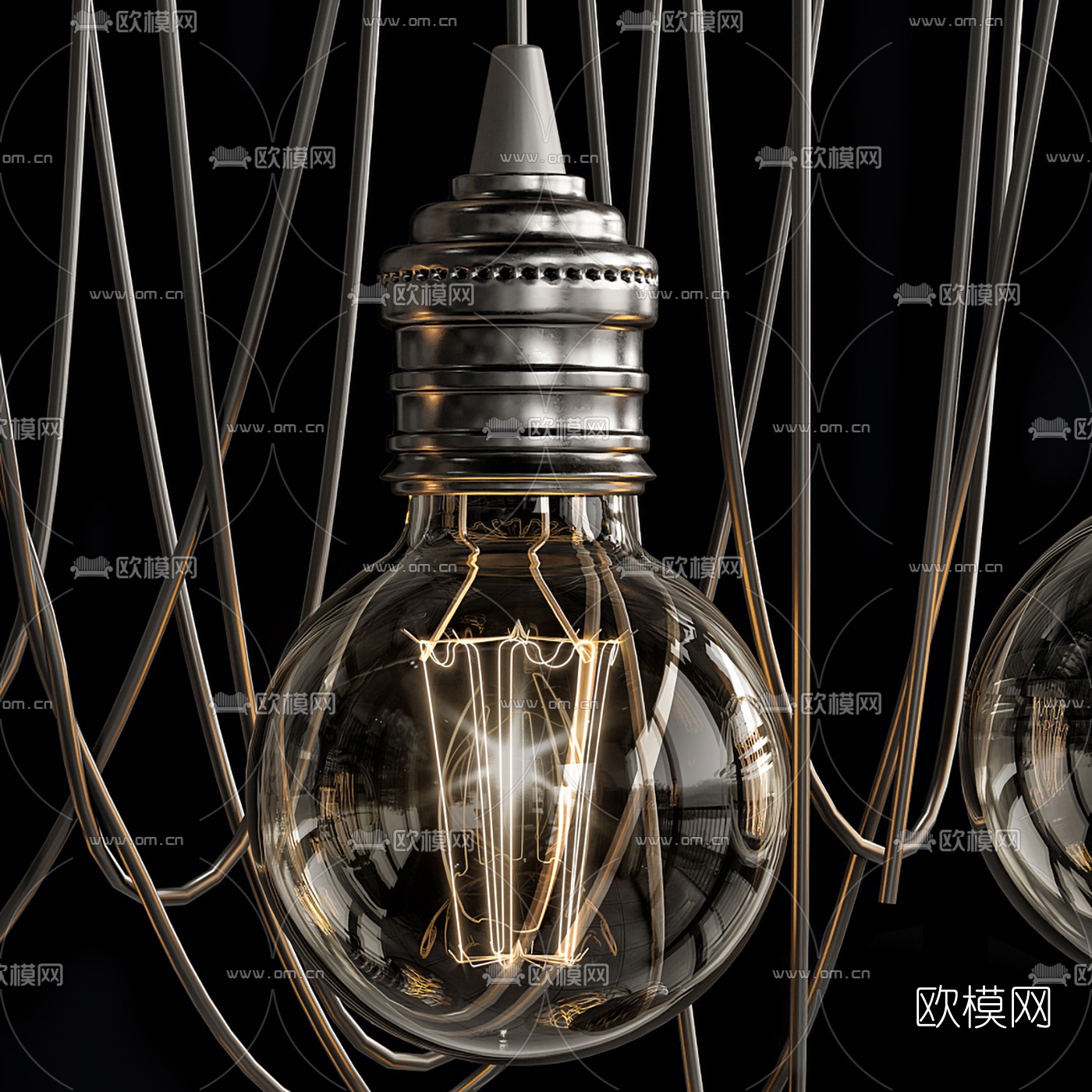 工业风多头灯泡吊灯3d模型下载（渲染图3）