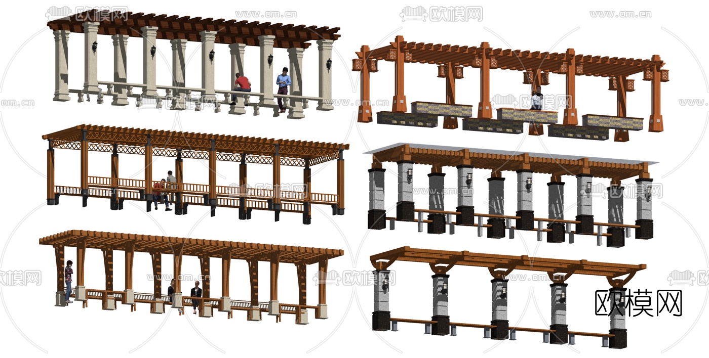 现代廊架景观长廊花架su模型下载_ID10185903_sketchup模型下载-欧模网