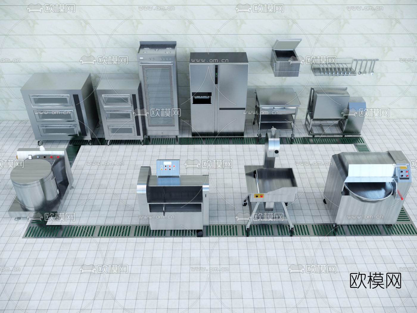 现代后厨橱柜su模型下载（渲染图1）