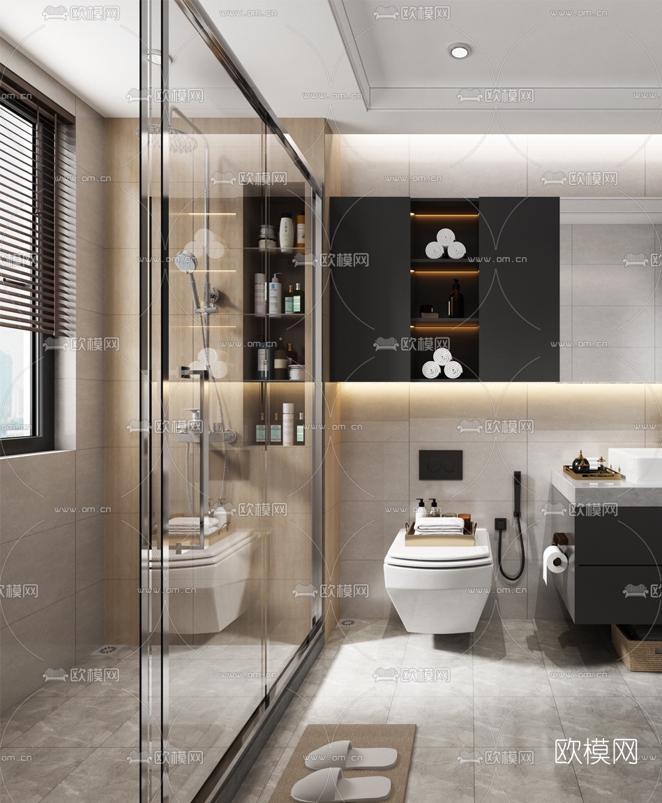 现代卫生间浴室3d模型下载（渲染图2）