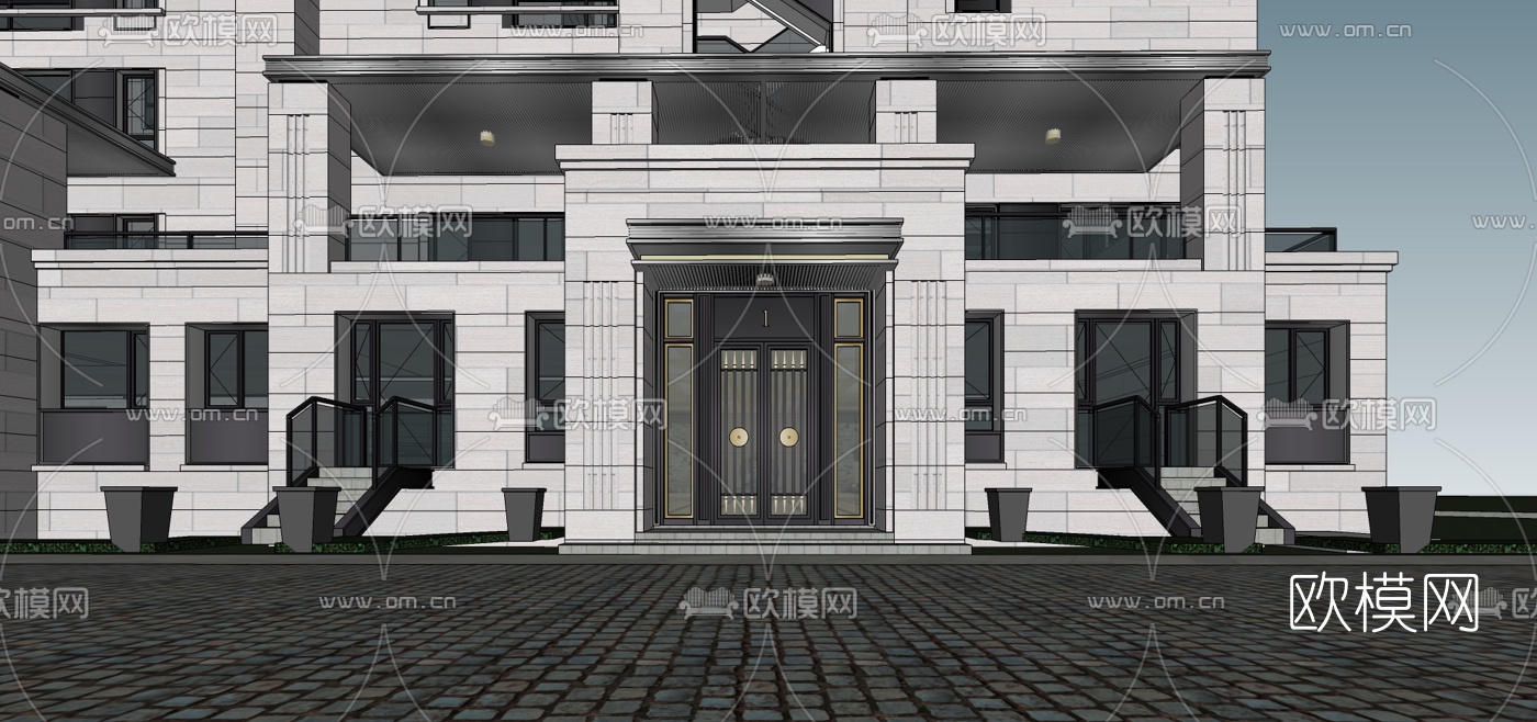 新古典高层公寓楼su模型下载（渲染图3）