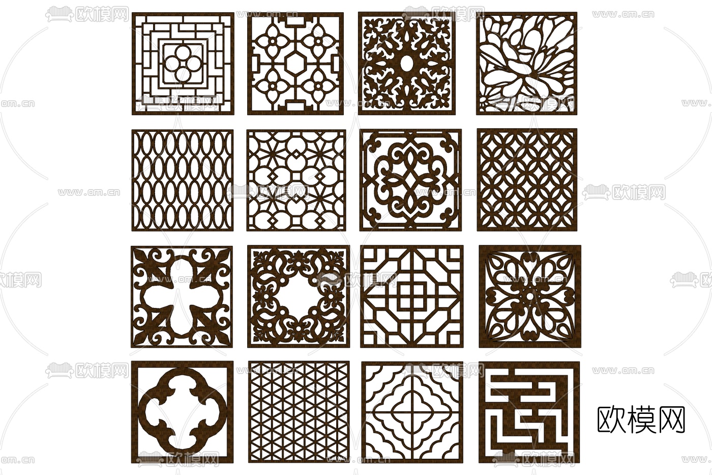 新中式实木雕刻窗花免费su模型下载