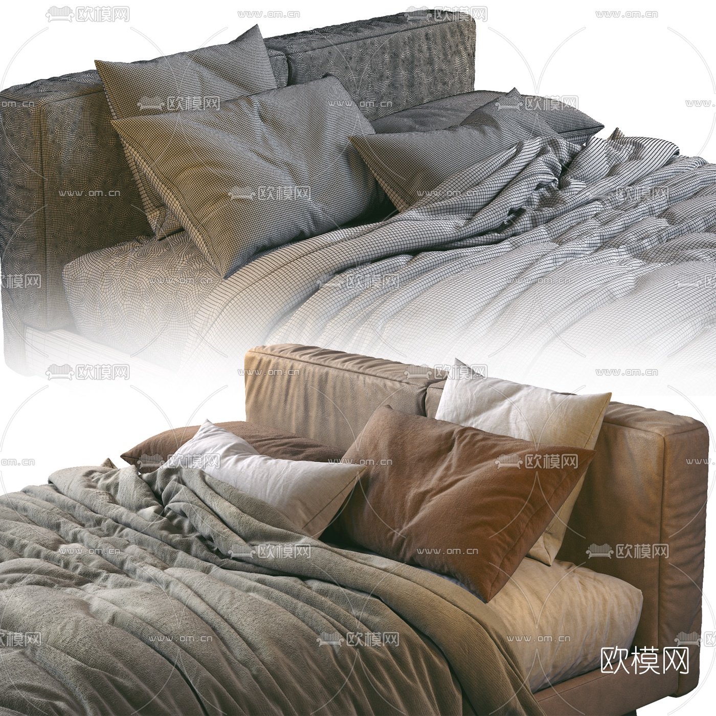 FLEXFORM 布艺双人床3d模型下载（渲染图2）