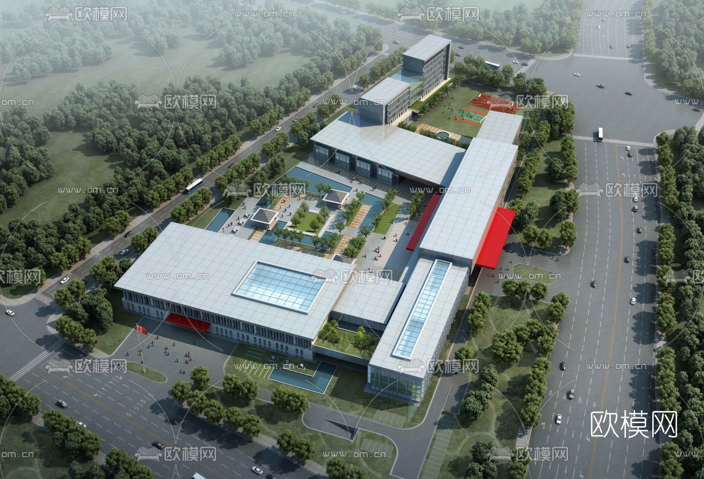 现代学校鸟瞰3d模型