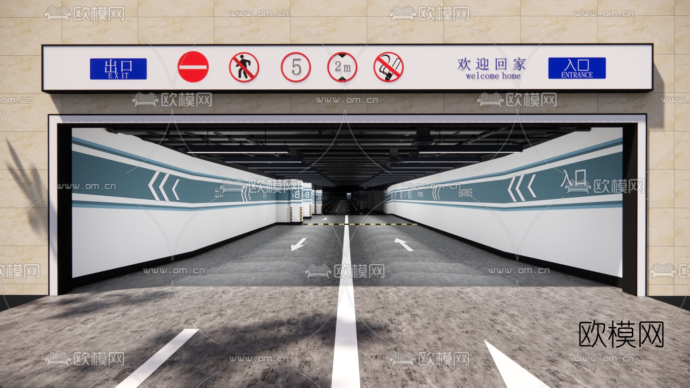 现代地下停车场su模型