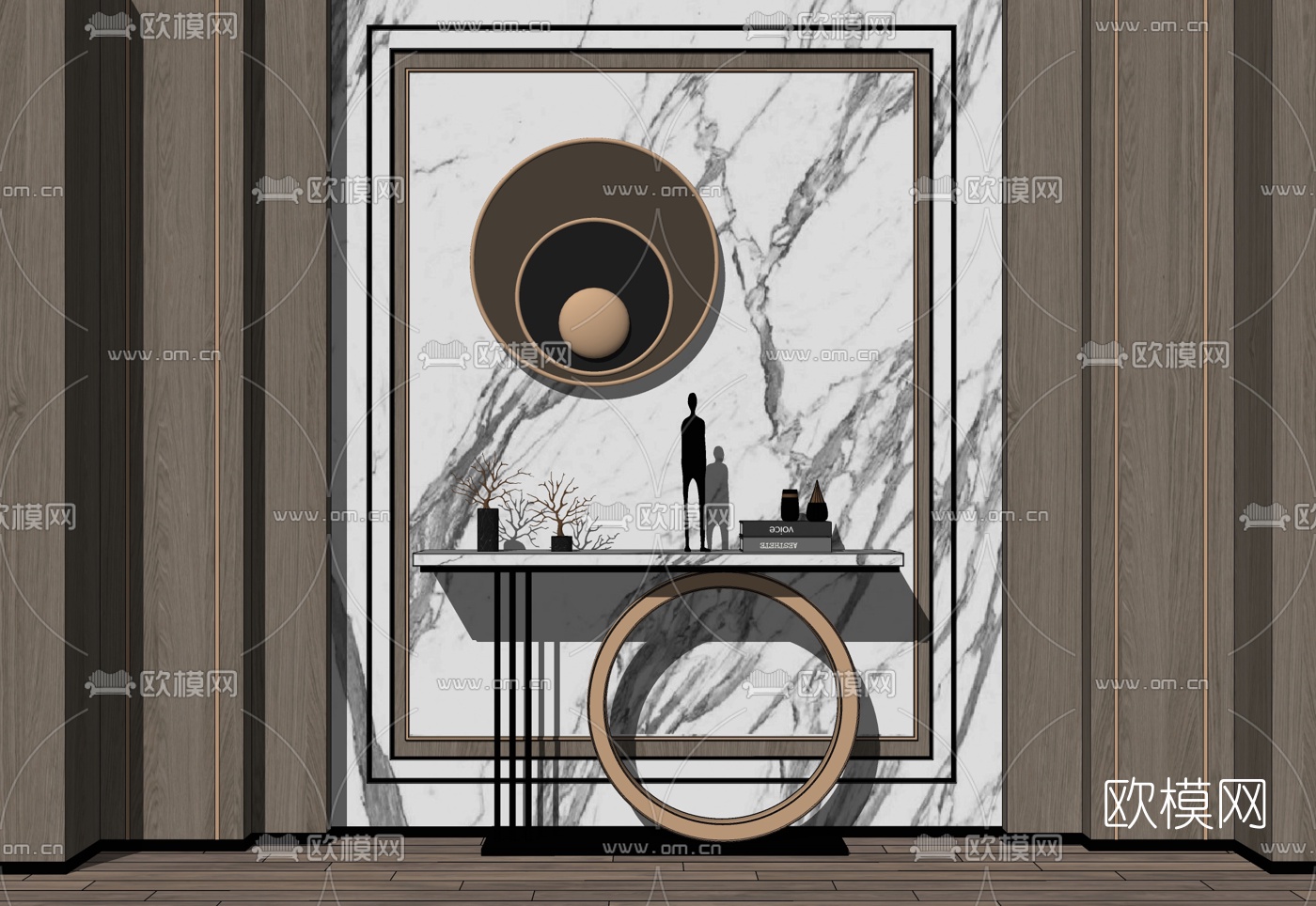 现代轻奢玄关端景台su模型下载