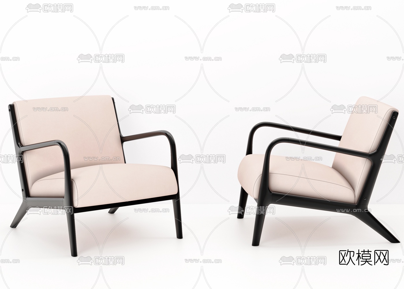 新中式布艺休闲椅su模型下载（渲染图3）