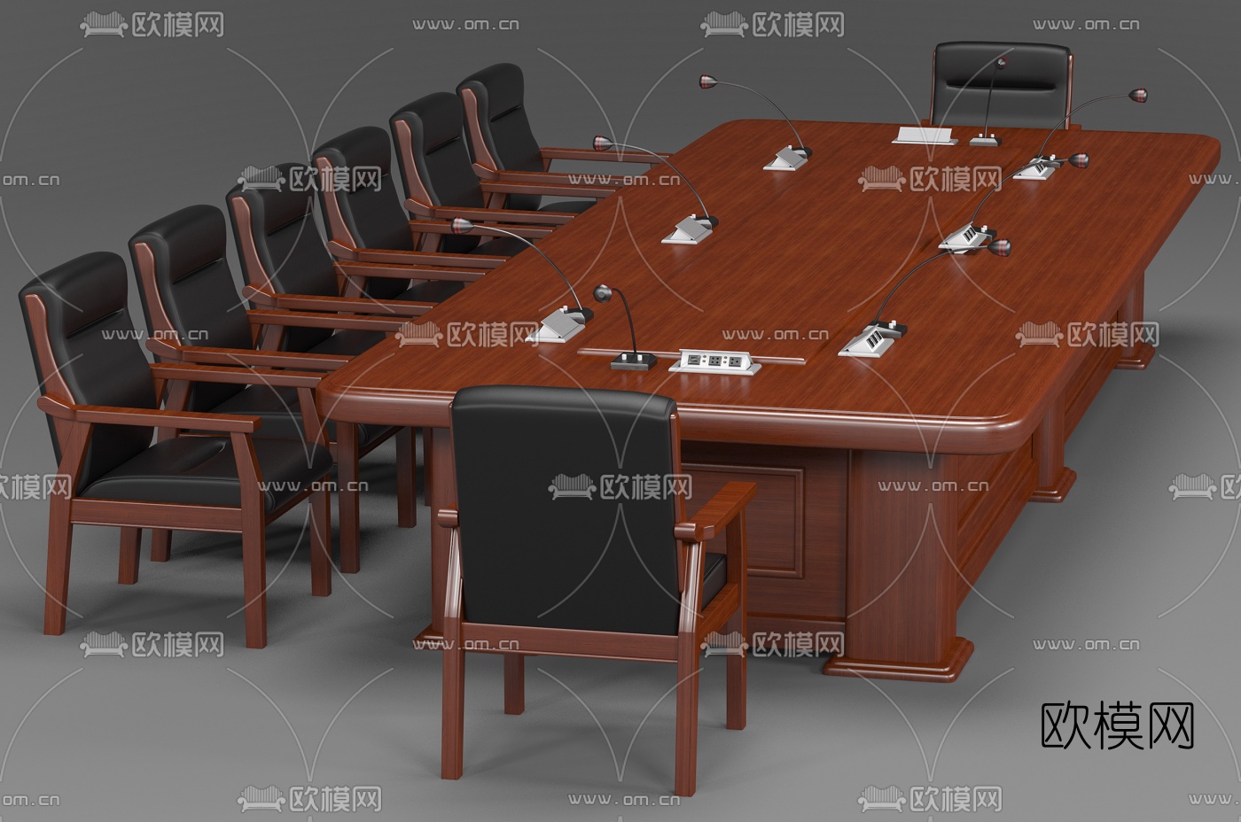 新中式实木会议桌椅3d模型