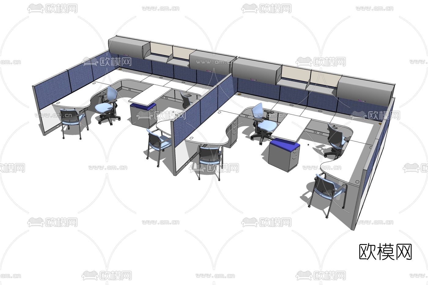 现代卡座办公桌椅免费su模型下载