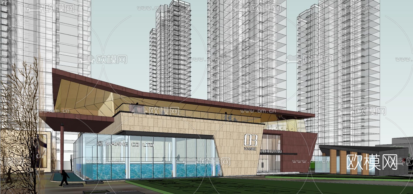 现代购物中心外观su模型下载（渲染图2）