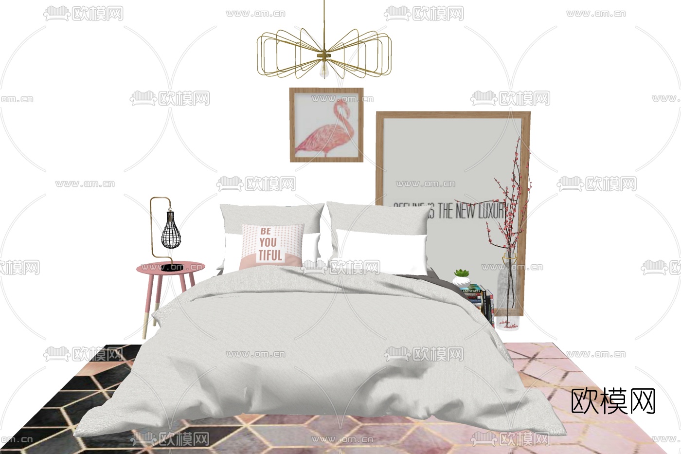 北欧布艺双人床su模型下载