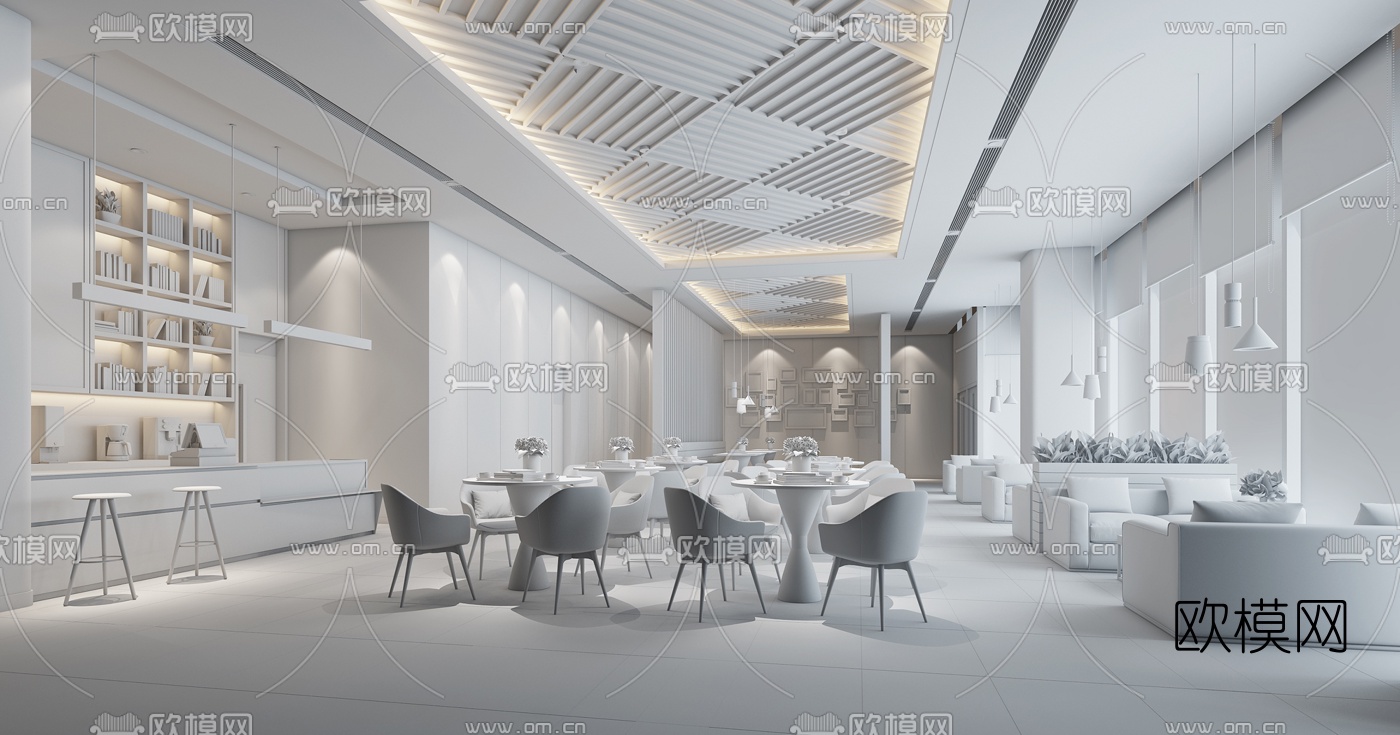 现代简约咖啡厅3d模型下载（渲染图3）