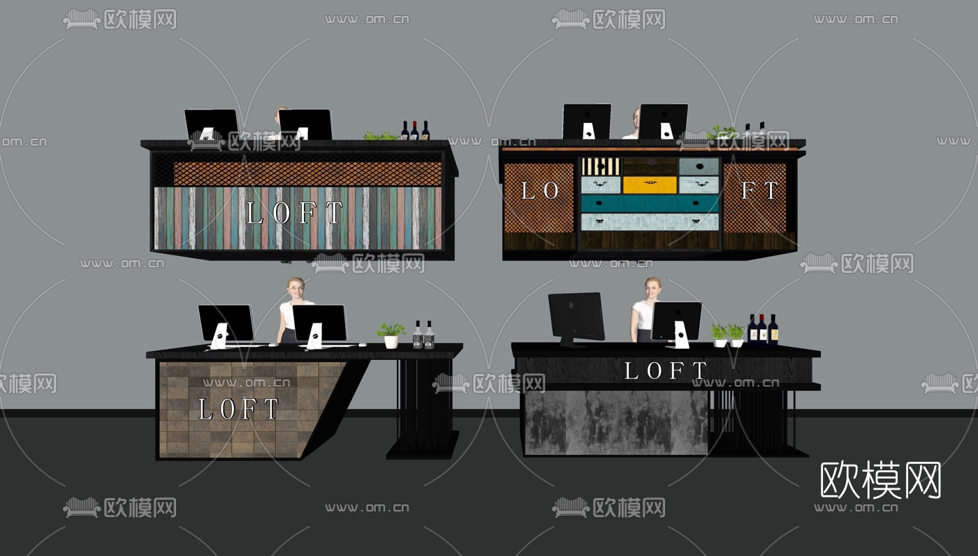 工业风接待台前台su模型下载