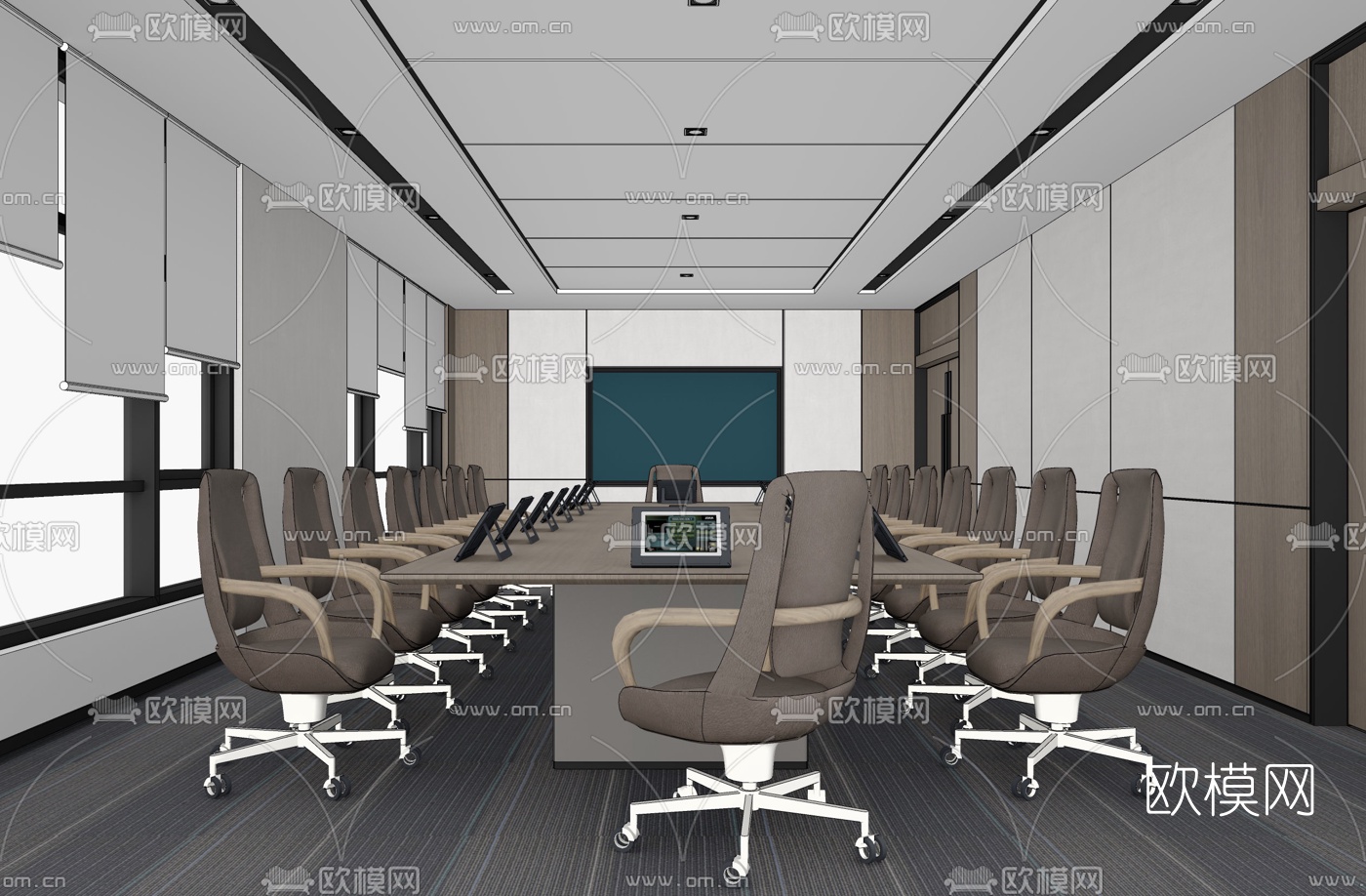 现代会议室培训室su模型下载（渲染图2）