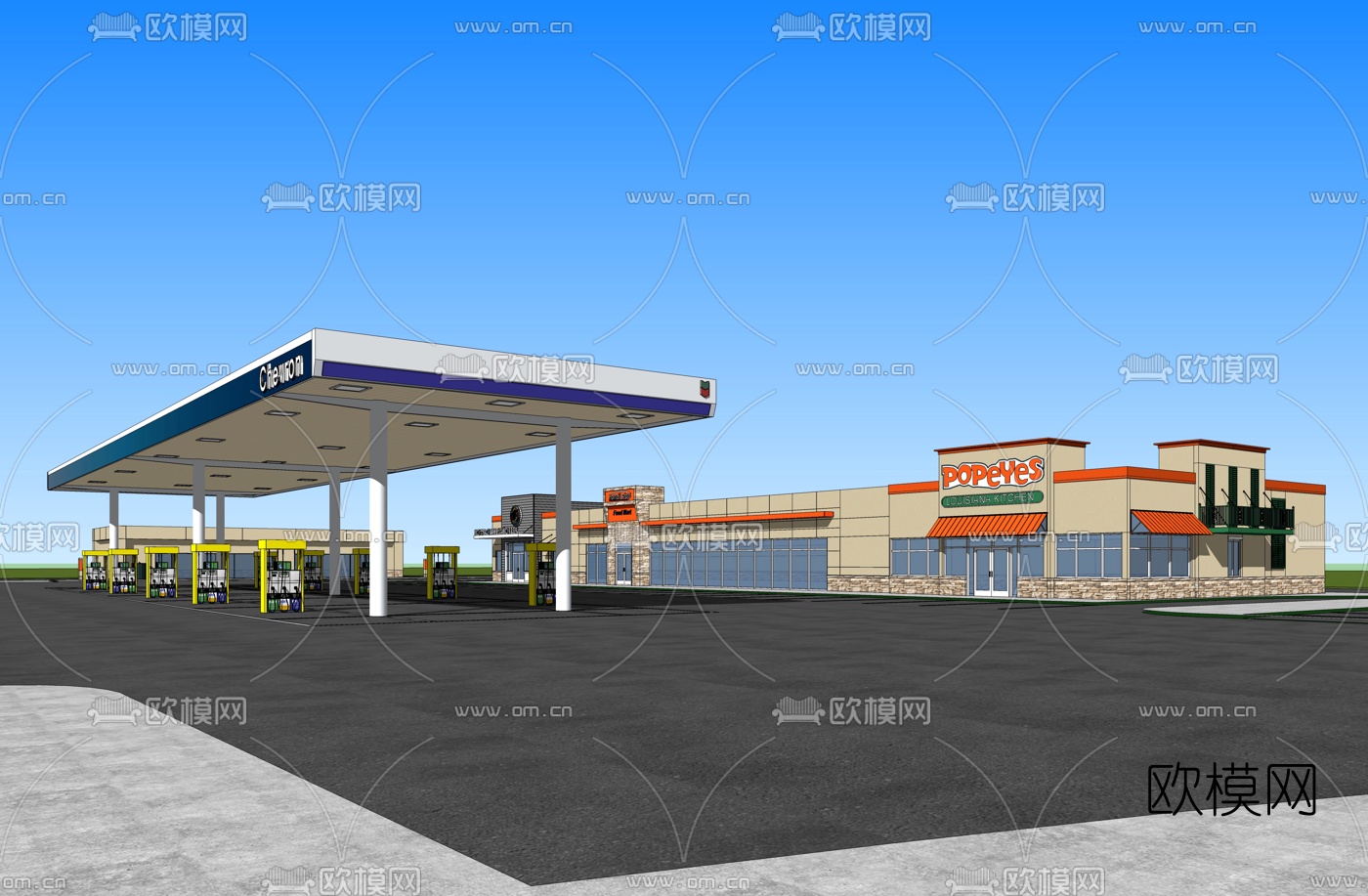 现代加油站su模型下载（渲染图2）