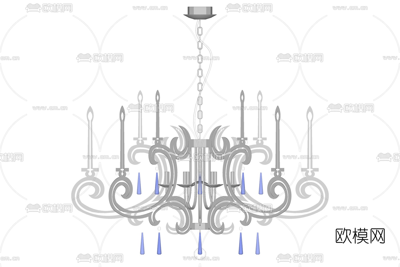 欧式烛台吊灯su模型下载