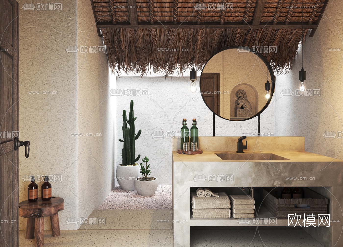 自然风侘寂洗手间3d模型下载