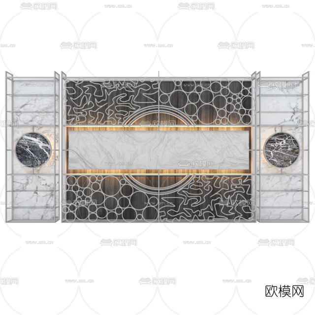 新中式大理石背景墙免费3d模型下载