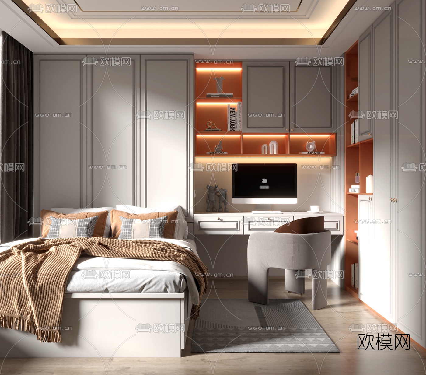 简欧榻榻米卧室3d模型下载