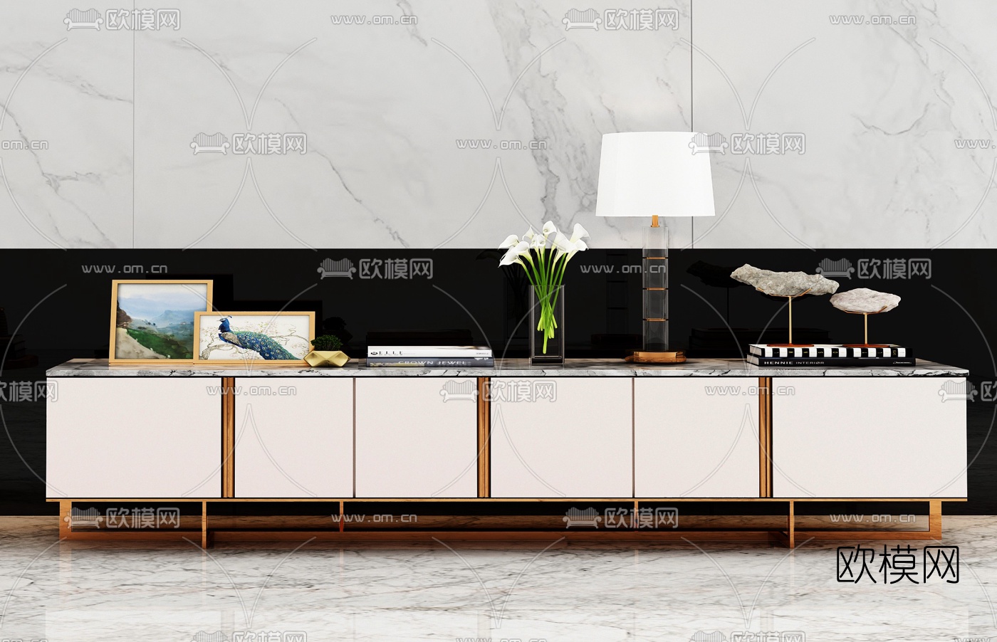 现代轻奢电视柜3d模型下载（渲染图2）