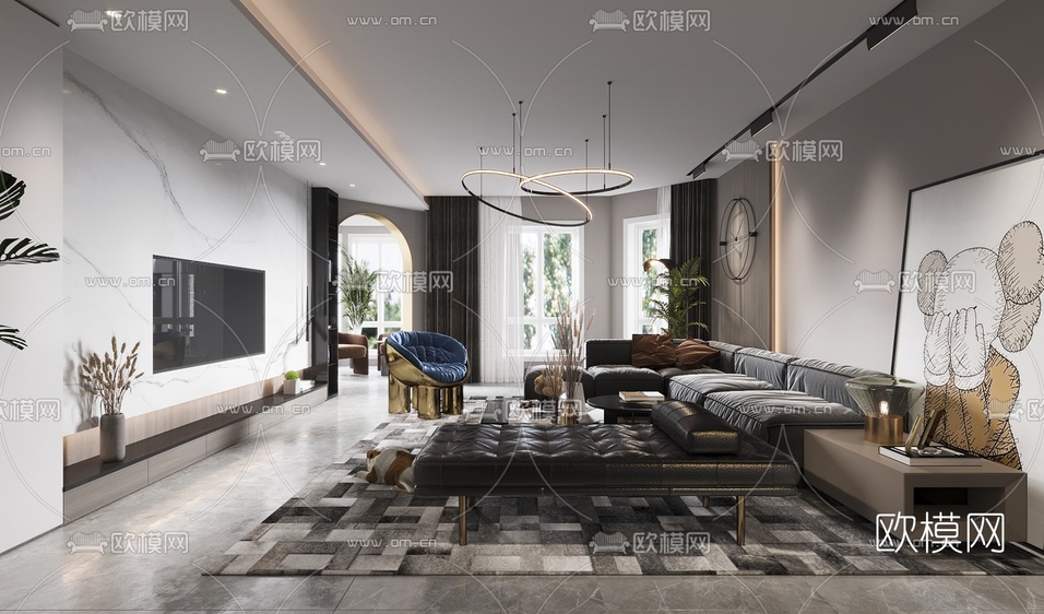 现代客厅3d模型下载(渲染图2)