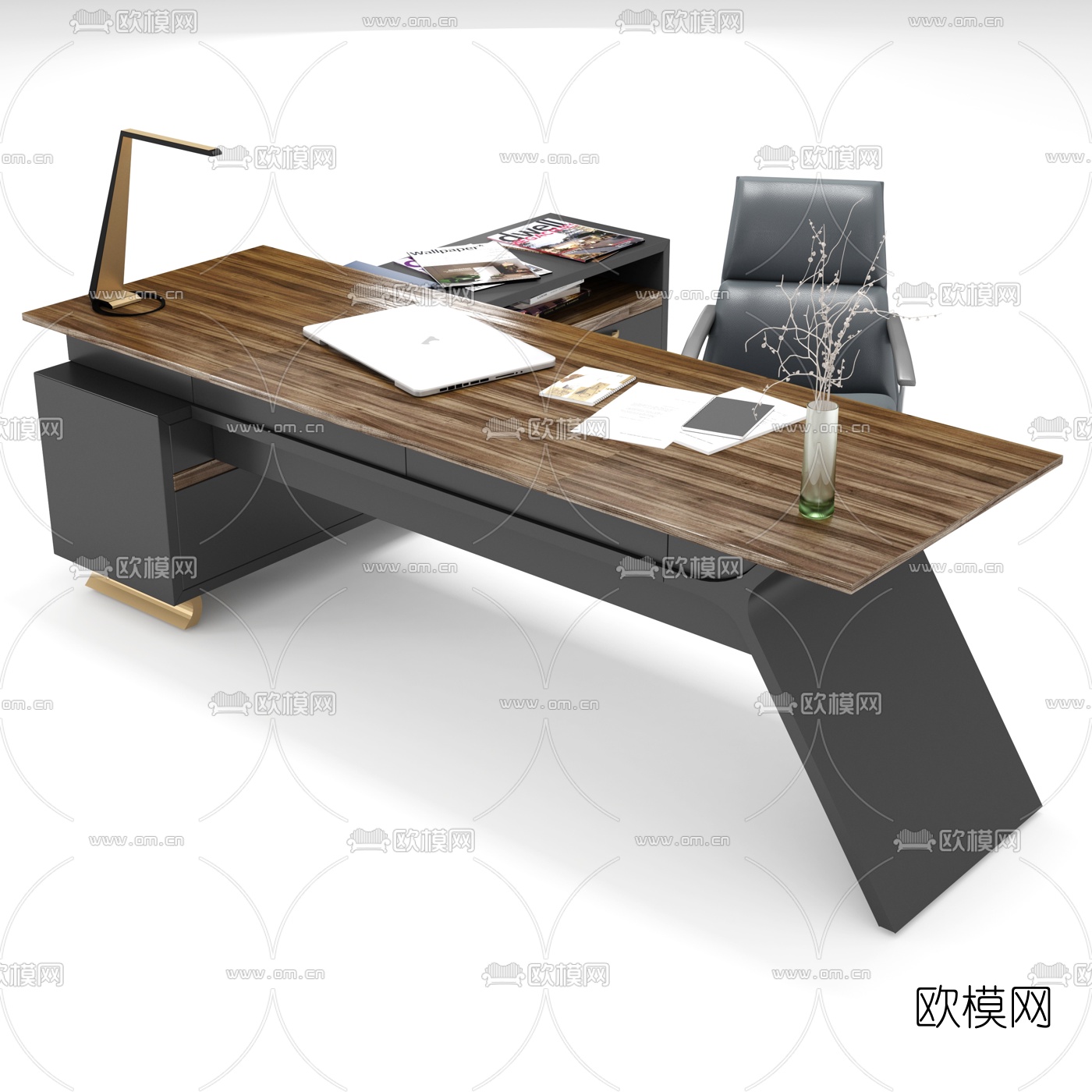 现代班台桌3d模型