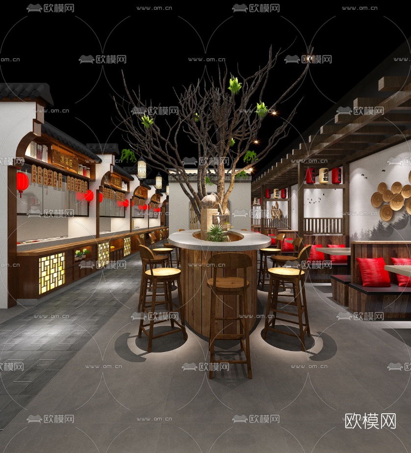 中式餐厅免费3d模型下载（渲染图1）