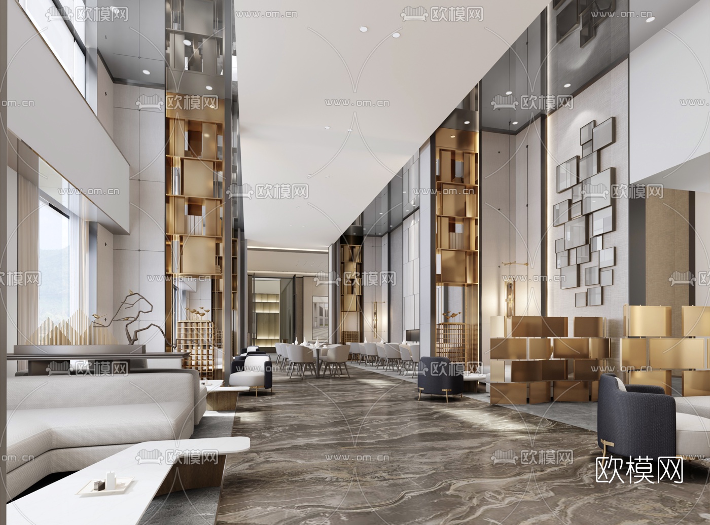 现代轻奢售楼处洽谈区3d模型下载（渲染图2）