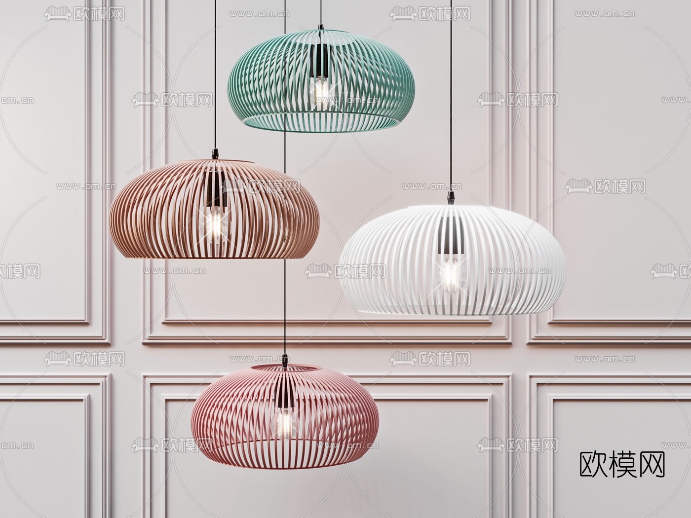 北欧糖果色铁艺吊灯3d模型下载