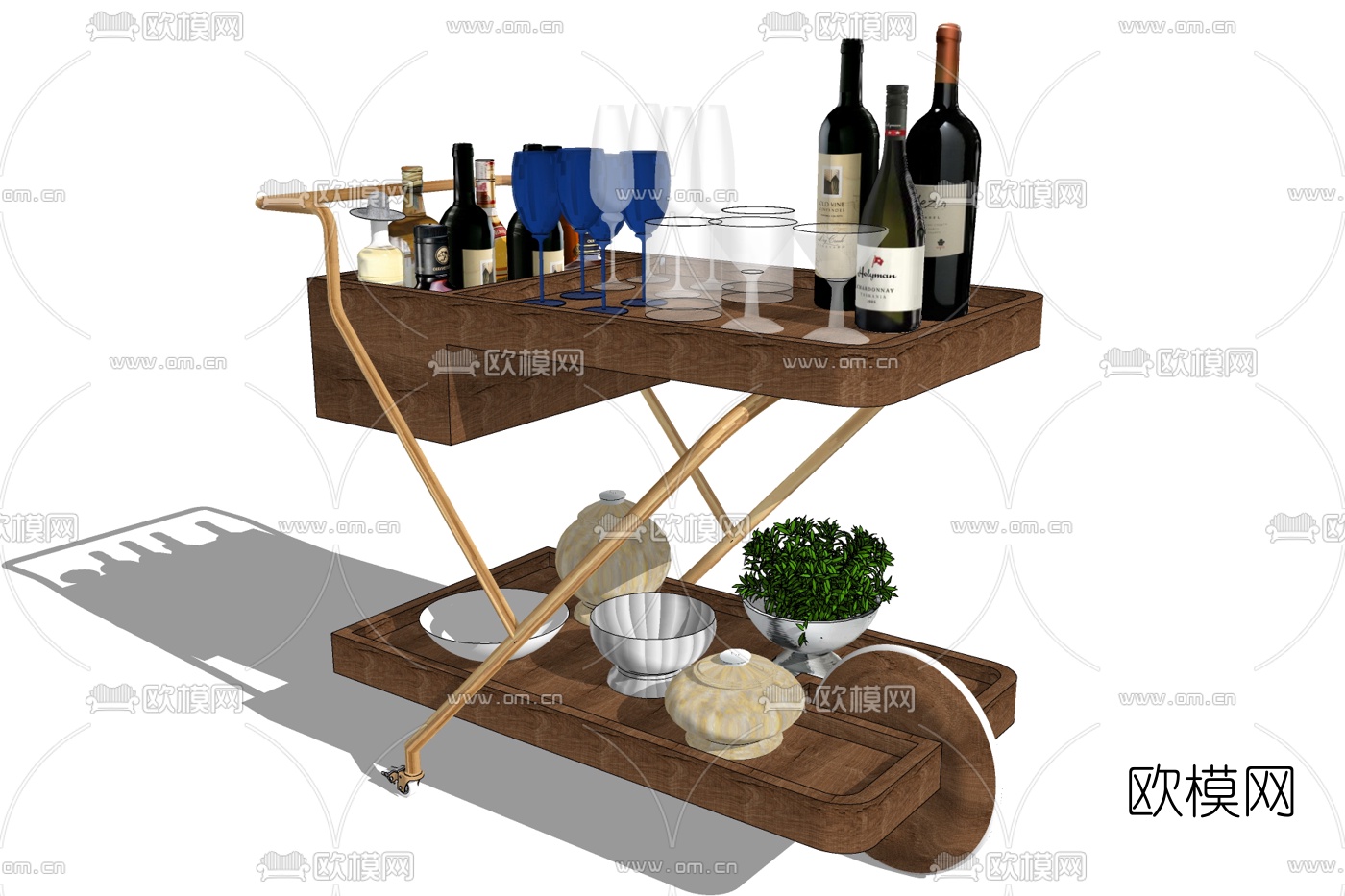 现代实木餐边柜免费su模型下载