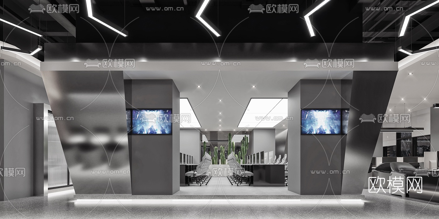 现代高级灰电竞网咖3d模型下载（渲染图2）