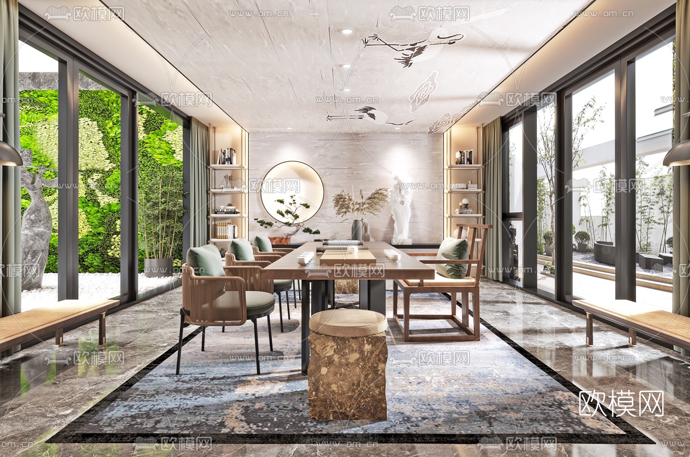 新中式茶室3d模型下载