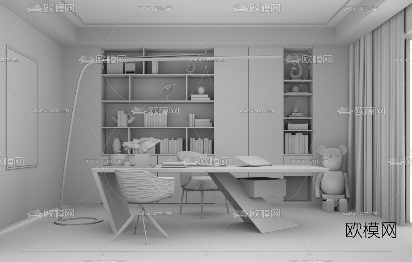 现代书房su模型下载（渲染图3）