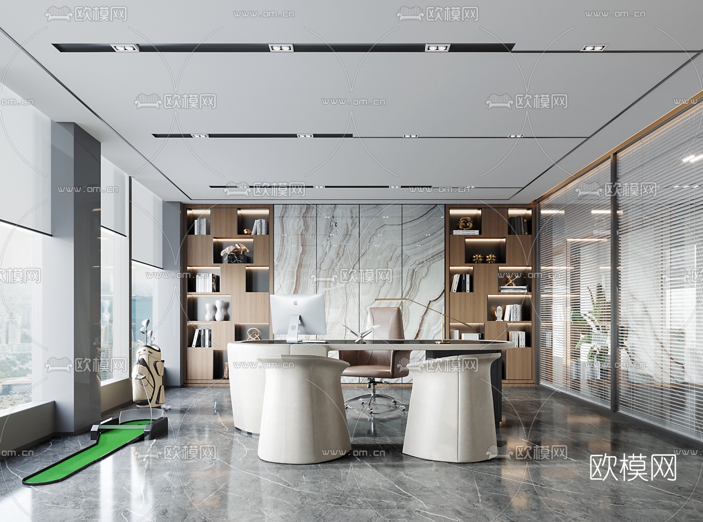 现代轻奢总经理办公室3d模型下载