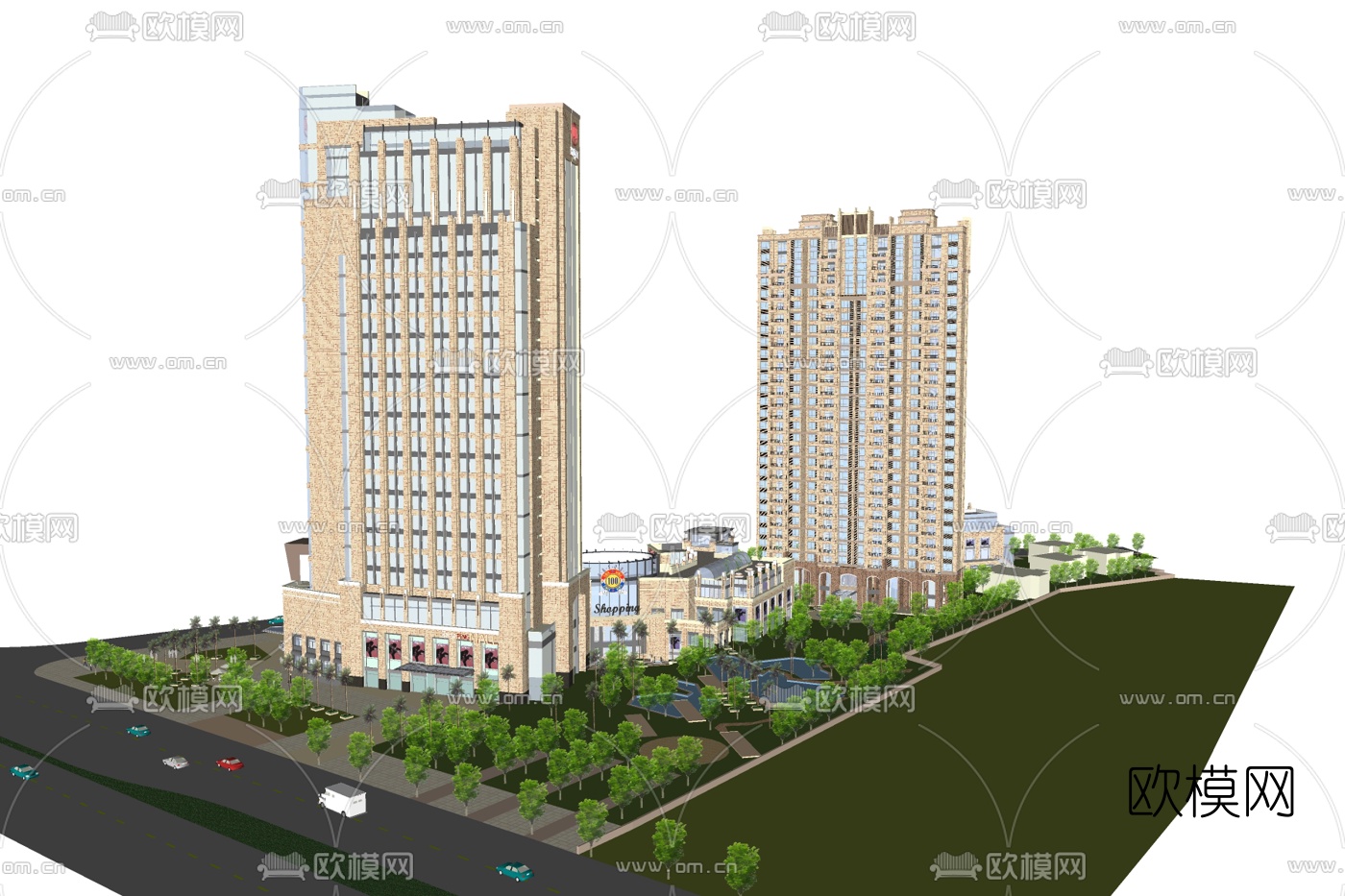 现代高层办公楼su模型下载