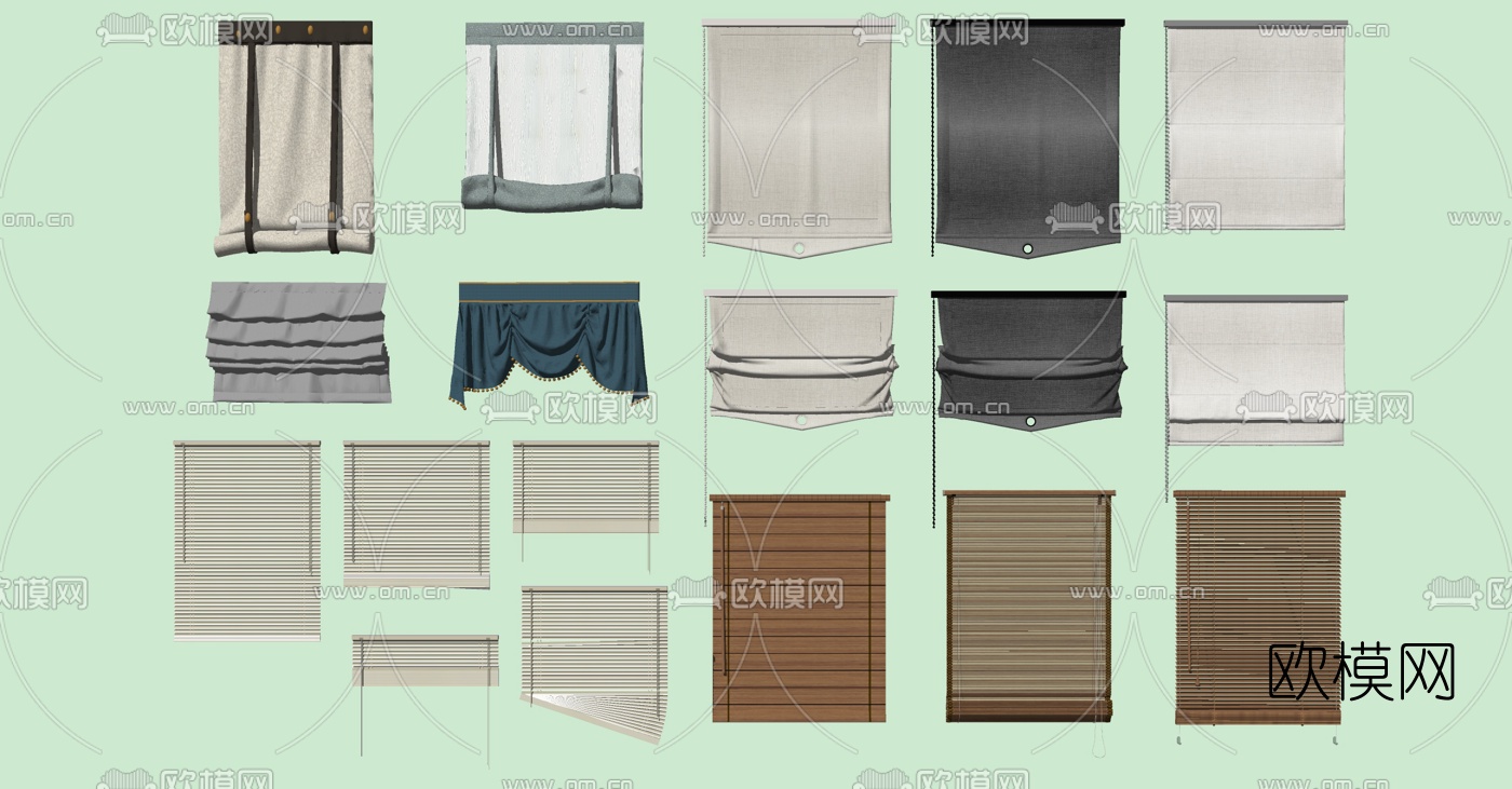 现代竹帘卷帘su模型下载