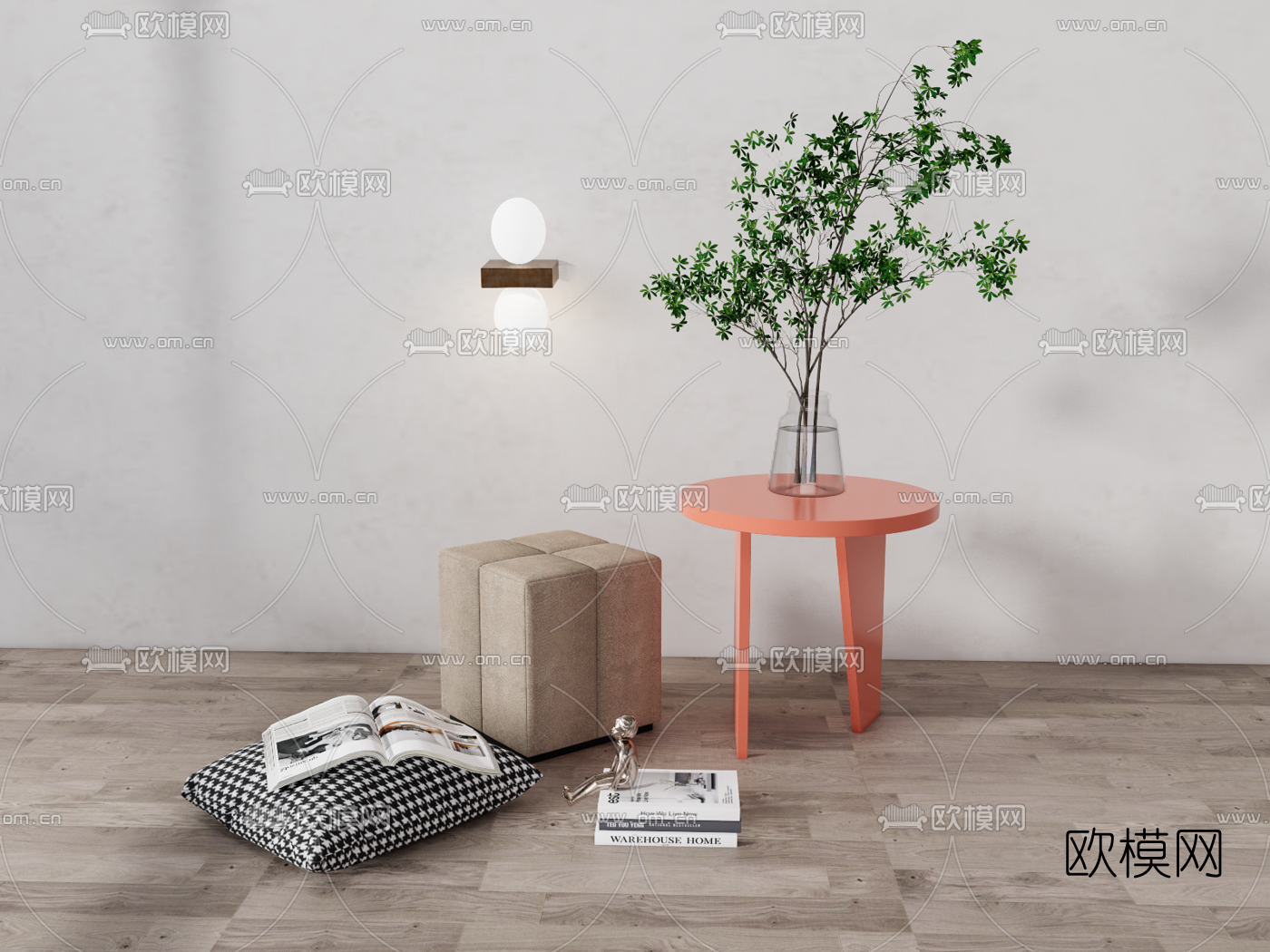 北欧布艺坐垫su模型下载（渲染图1）