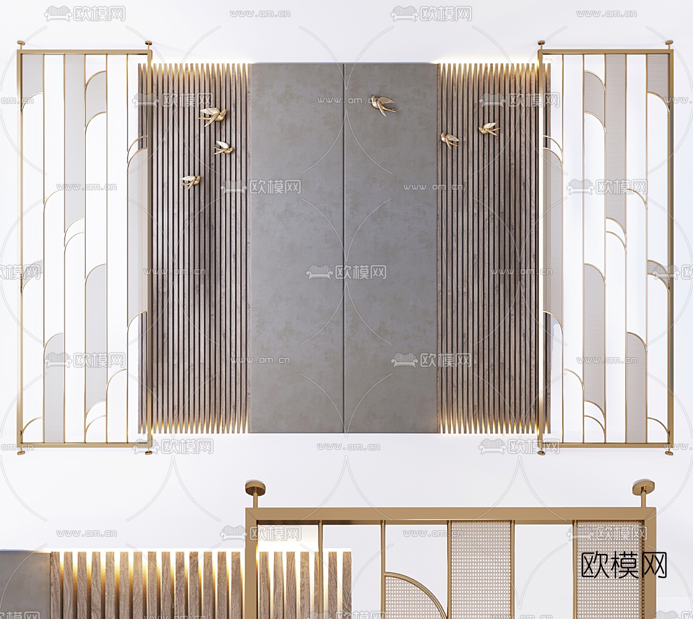 现代金属屏风隔断3d模型下载（渲染图1）