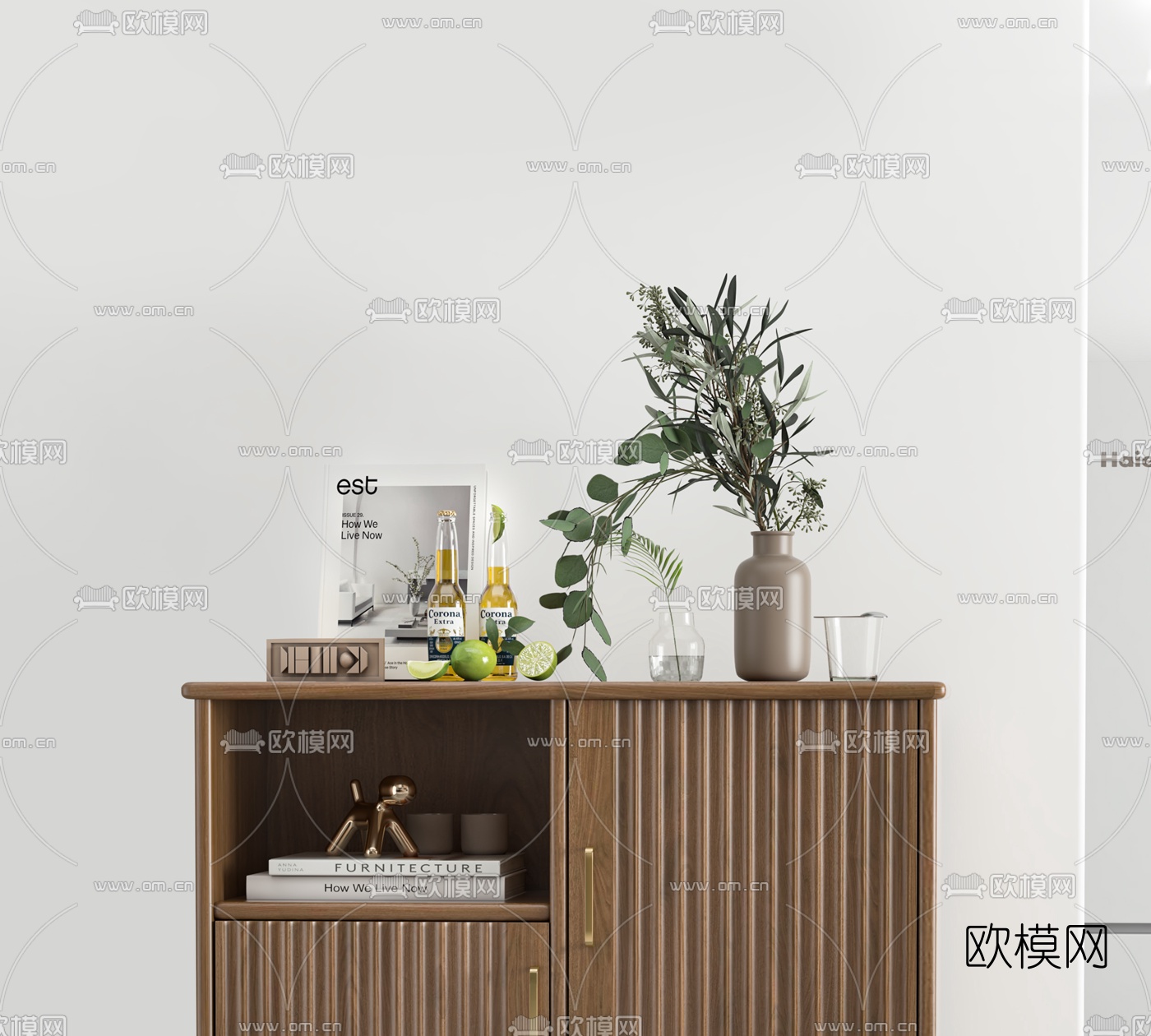 北欧实木边柜餐柜3d模型下载（渲染图2）