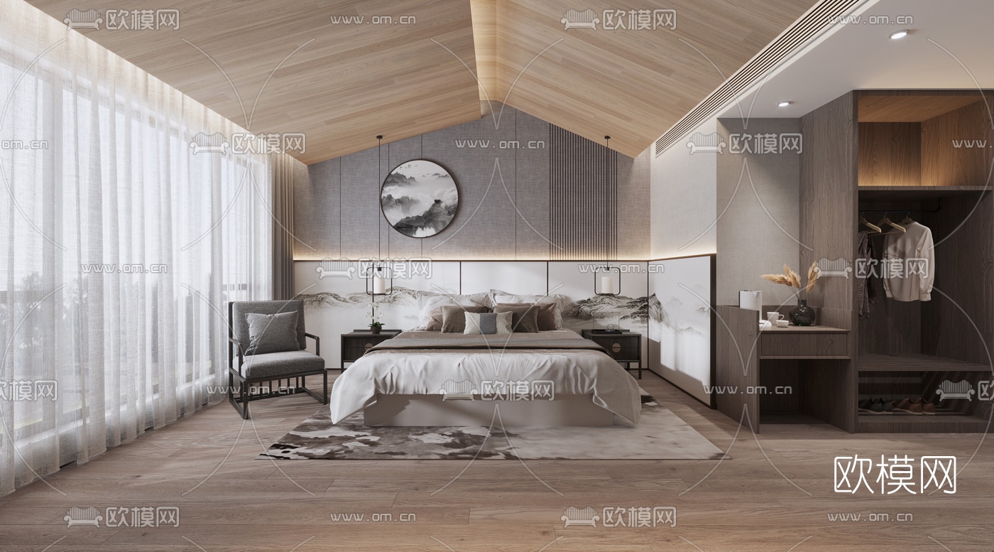 新中式酒店客房3d模型