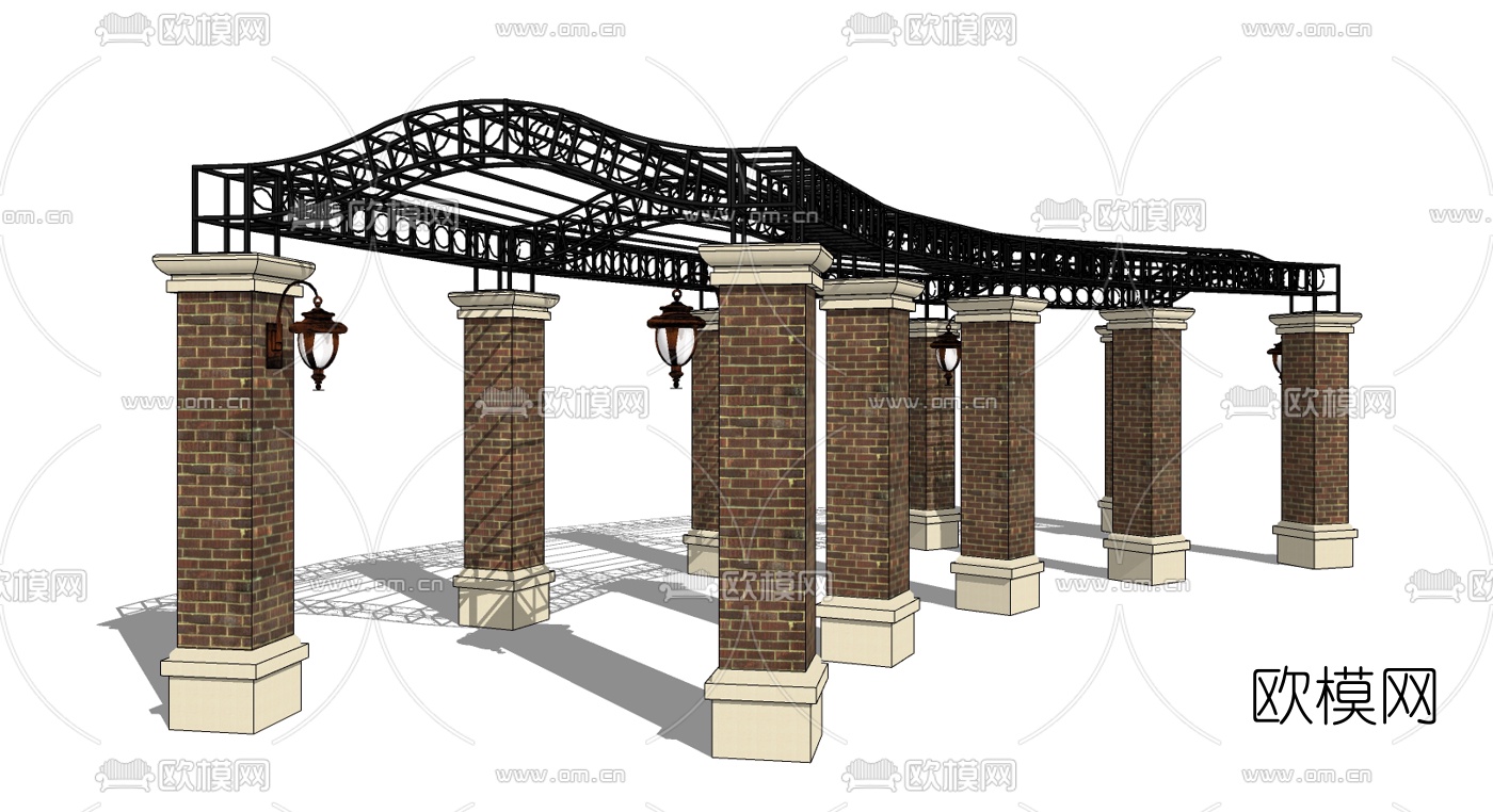 歐式景觀連廊廊架su模型-免費3dmax模型庫-歐模網