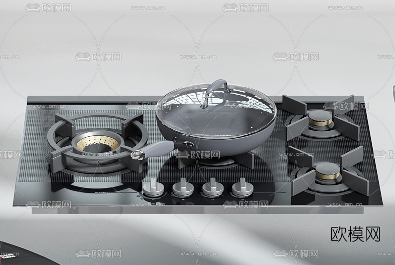 现代油烟机煤气灶水槽厨房器具3d模型
