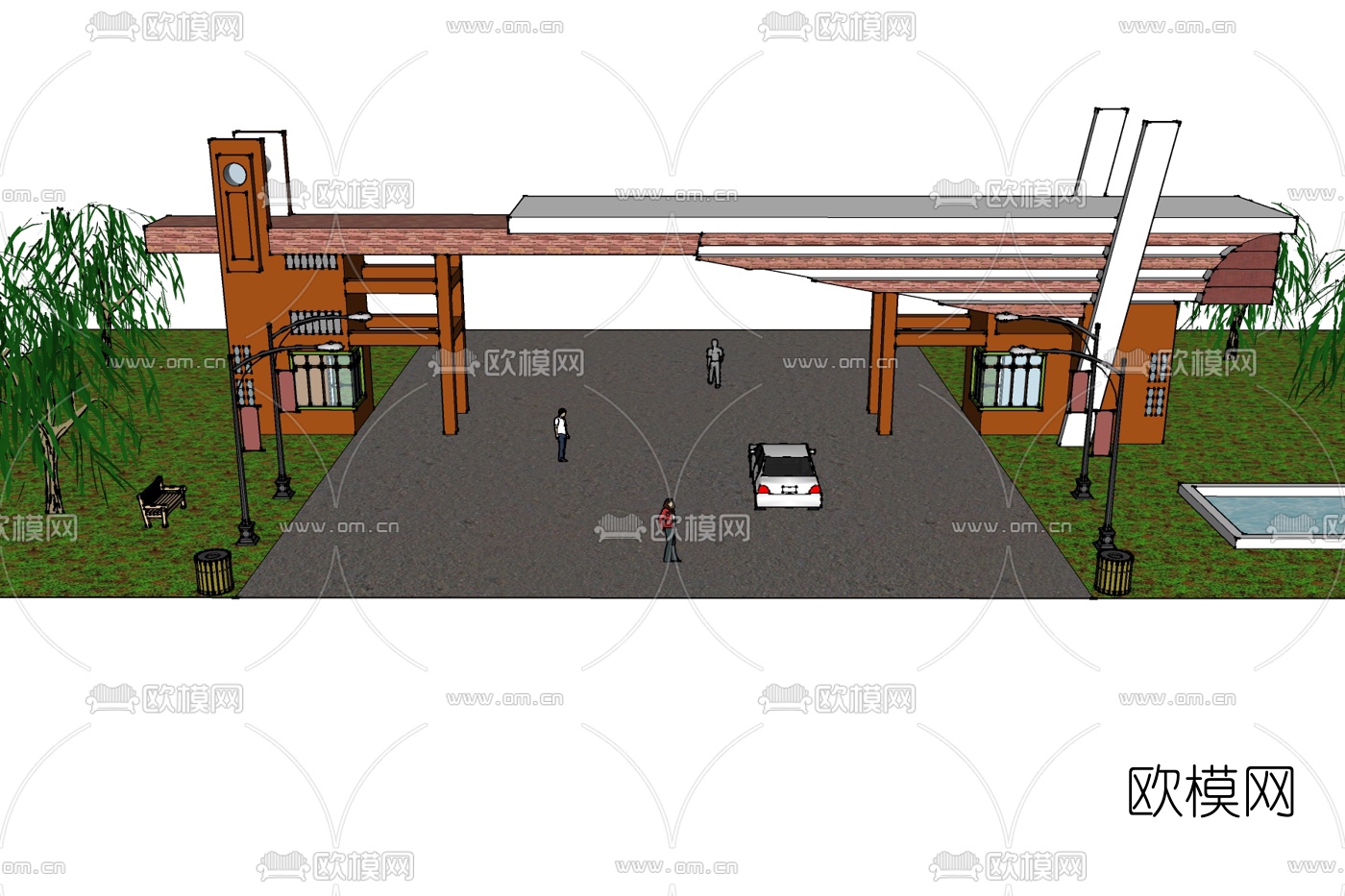 现代小区大门免费su模型下载