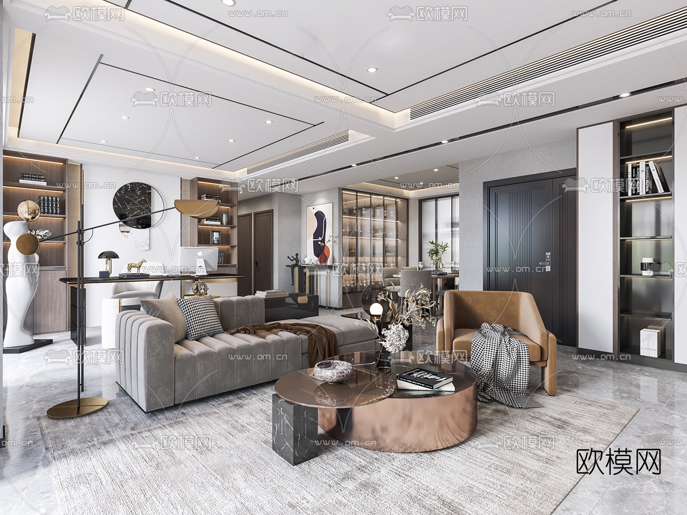 现代简约客厅餐厅3d模型