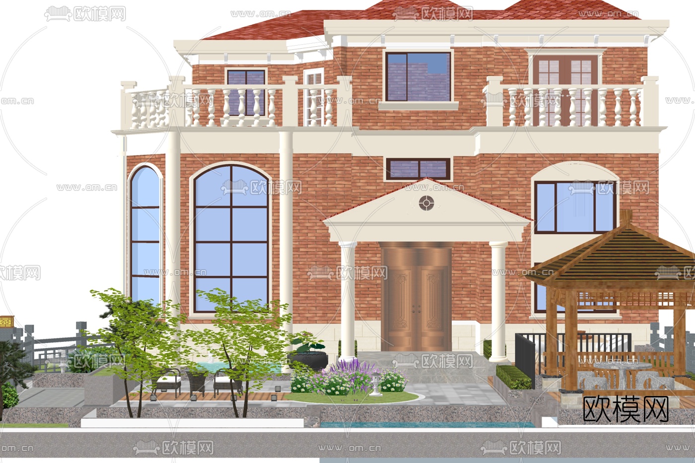 简欧独栋别墅外观su模型下载